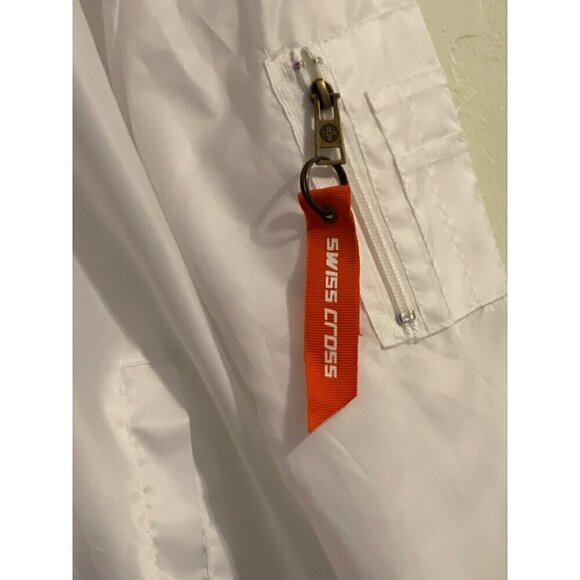 White and Grey Swiss Cross Hoodie Bomber Jacket Size Small NWOT - Picture 3 of 16